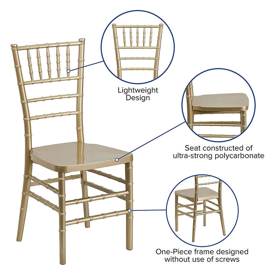 Wholesale Wedding Hotel Commercial Event Gold Plastic Resin Chiavari Wed Chairs for Sale