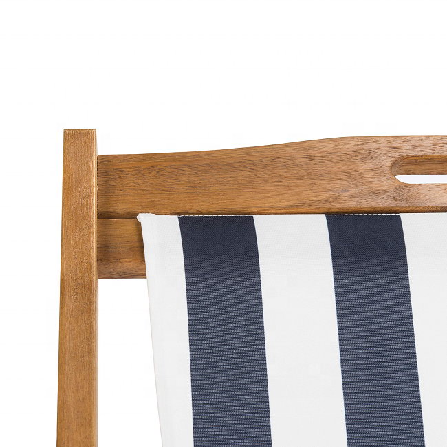 New Arrival Natural Navy Stripe Canvas Outdoor Solid Wooden Folding Sling Chair for Beach