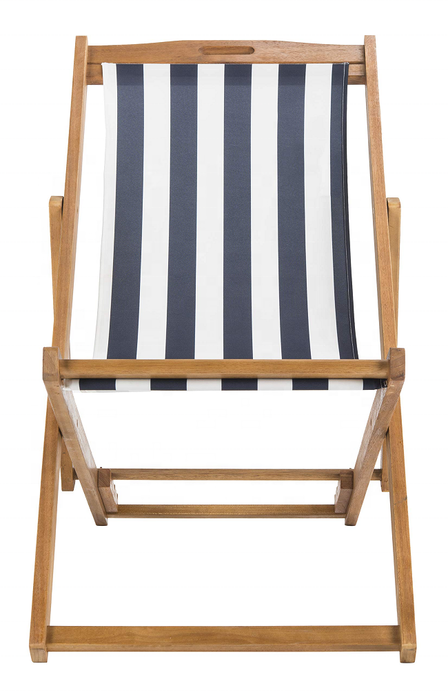 New Arrival Natural Navy Stripe Canvas Outdoor Solid Wooden Folding Sling Chair for Beach