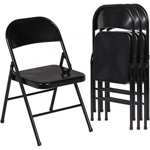 Wholesale cheap outdoor stackable black steel all metal folding garden chair for events