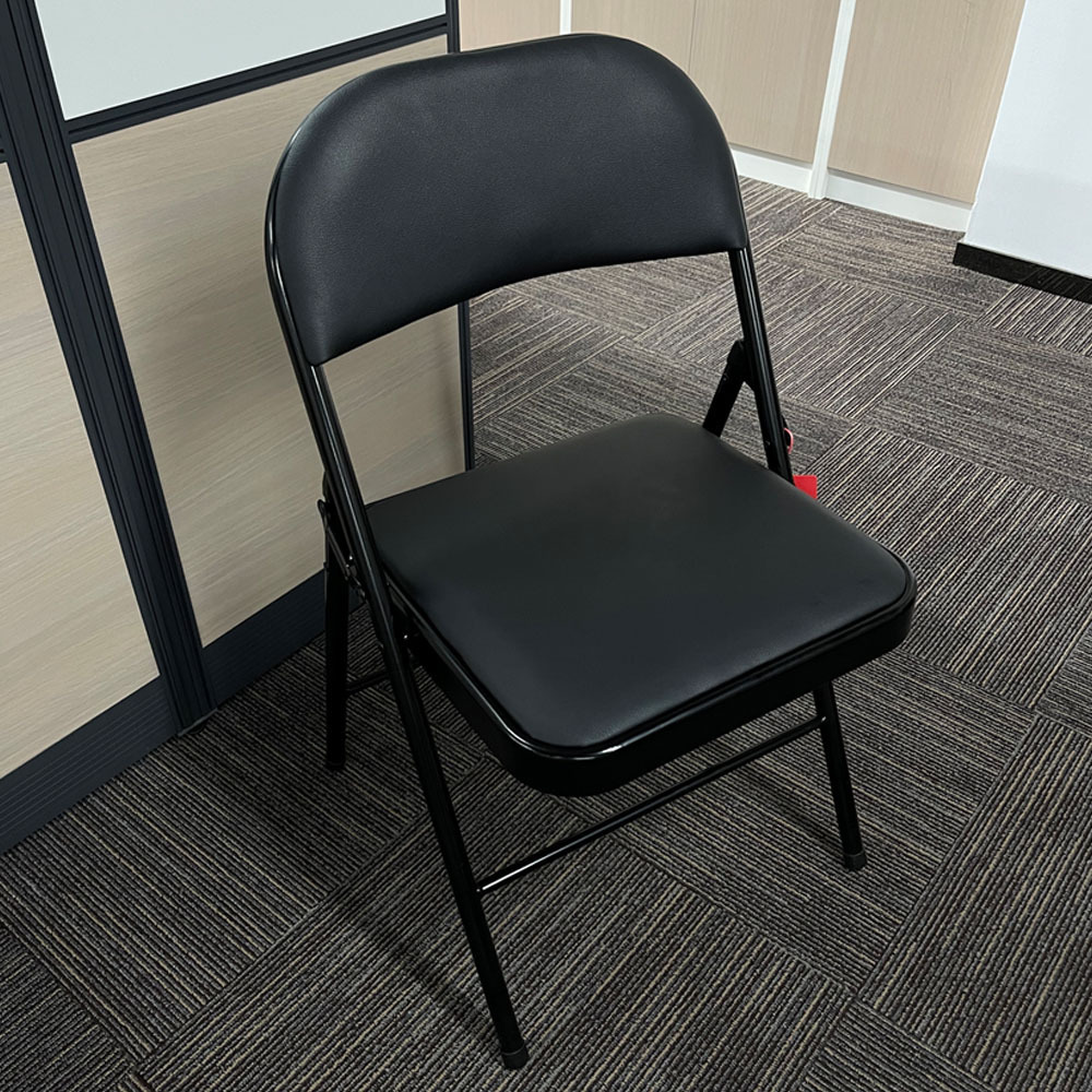 Cheap Wholesale Home Garden Office Meeting Black Leather Padded Metal Pipe Folding Chairs for Events