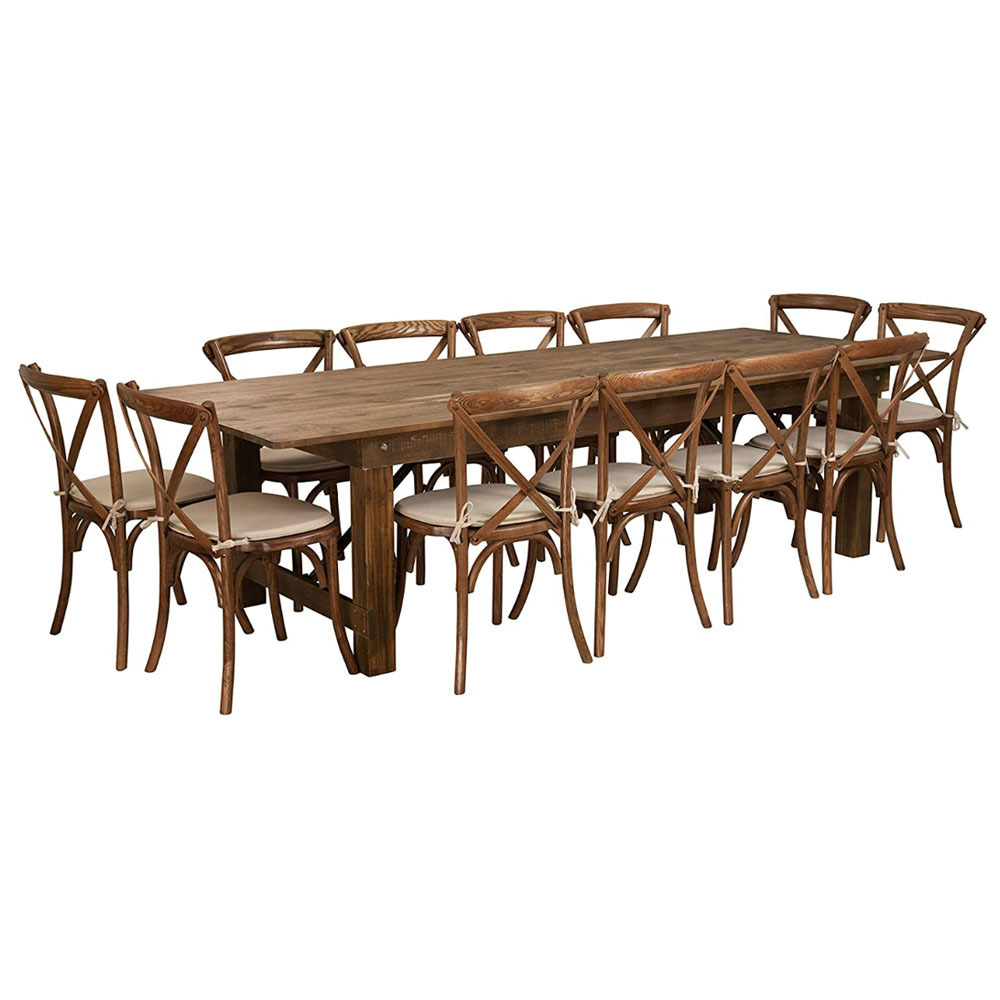 Retro Vinyard Wedding Customized Size Rectangle Wooden Banquet Dining Solid Wood Farm Folding Table for Events