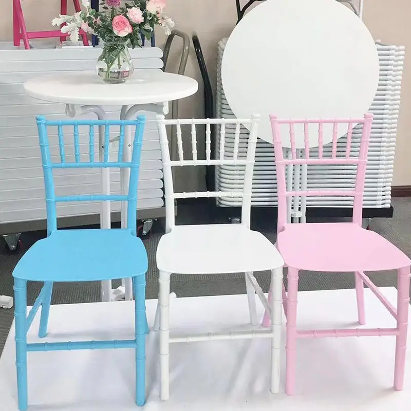 Wholesale children version cute pink stackable plastic kids chiavari chair for events