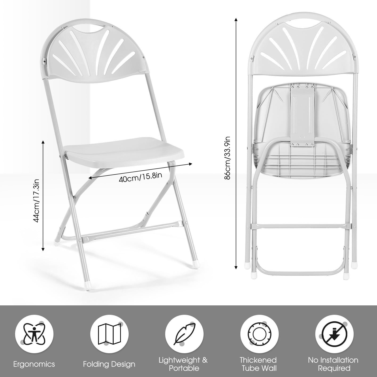 Lightweight Cheap Foldable Party Garden Outdoor Banquet Plastic White Folding Fan Back Chairs for Events