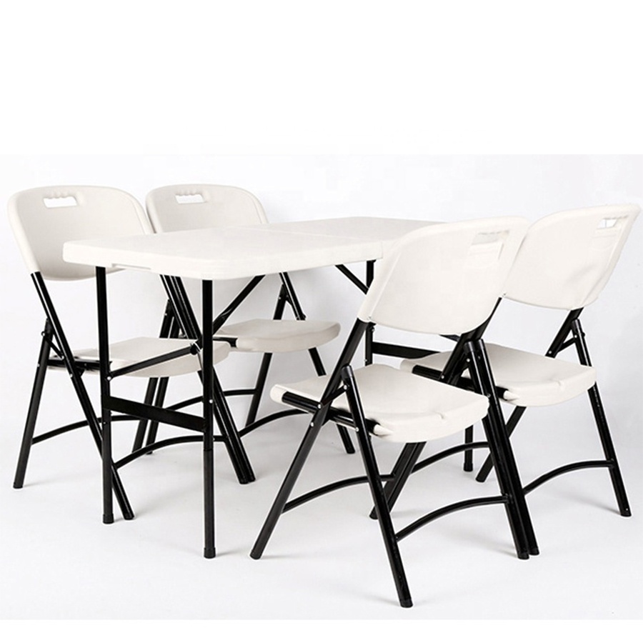 6 Seater Outdoor Dining White Plastic Folding Table and Chairs Set for Events Party