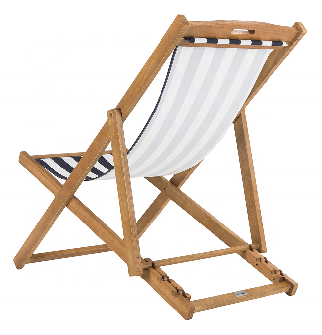 New Arrival Natural Navy Stripe Canvas Outdoor Solid Wooden Folding Sling Chair for Beach