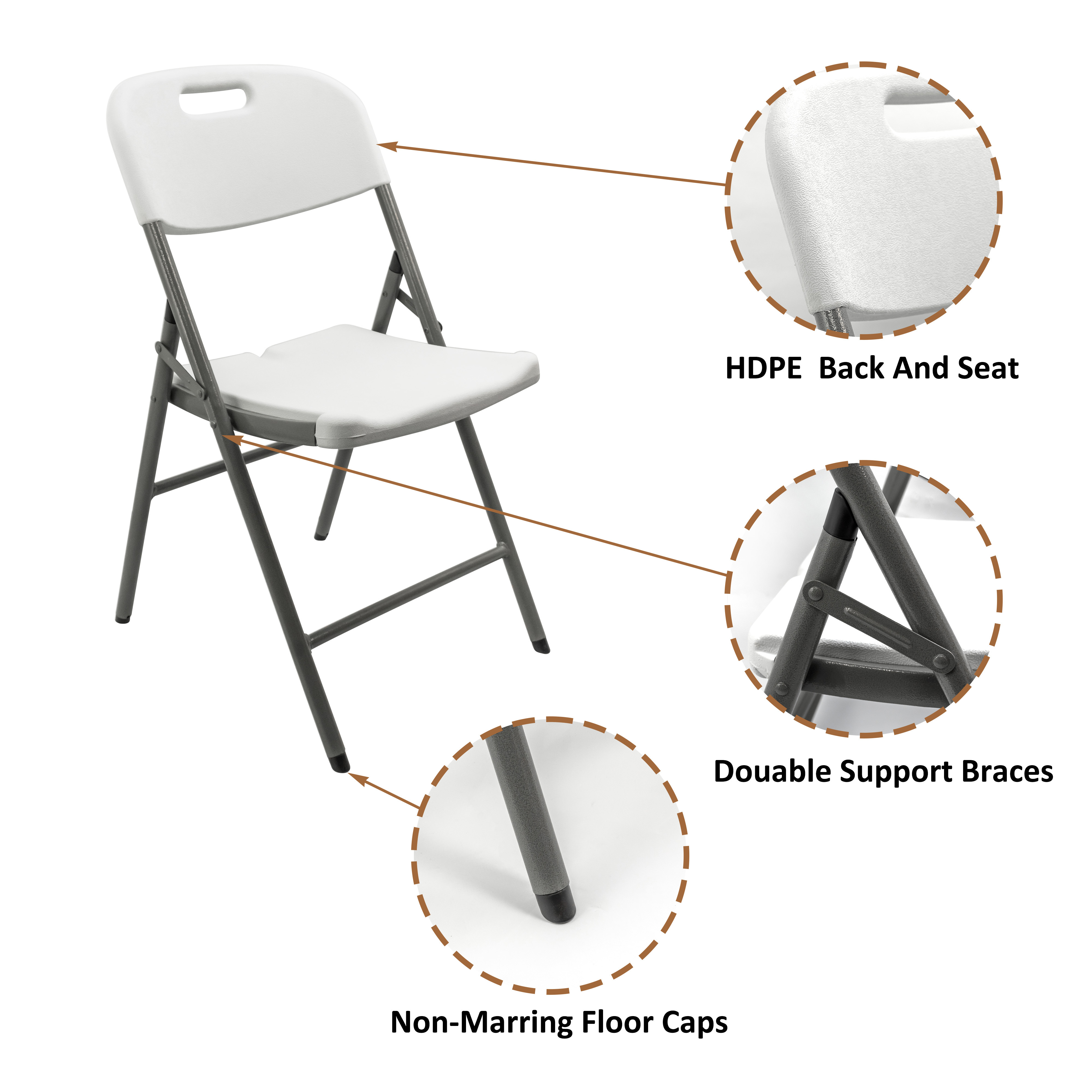 Heavy Duty 650 lbs Weight Capacity Stackable Foldable Portable Meeting Party Rental HDPE White Plastic Folding Chairs For Events