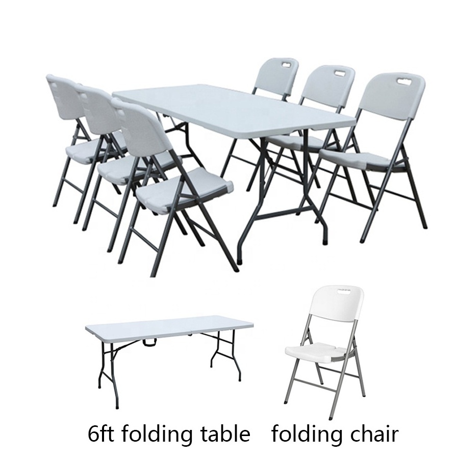 Wholesale Prices Outdoor Rental 6ft Portable Dining HDPE Plastic Folding Long Party Tables And Chairs For Events