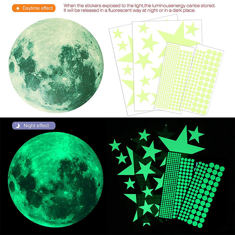 Glow in the Dark Star and Moon Room Wall Stickers and Planets for Ceiling