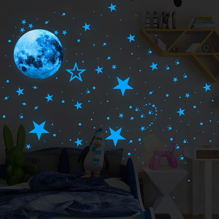 Glow in the Dark Star and Moon Room Wall Stickers and Planets for Ceiling