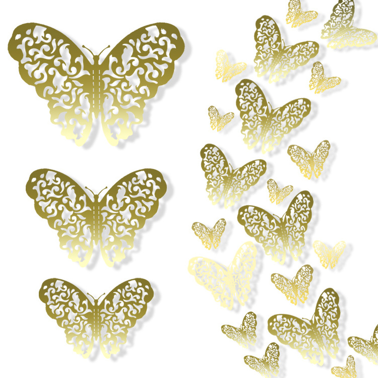 3D 12pcs Gold Hollow-Out Butterfly Wall Decor Stickers Gold butterfly Wall stickers