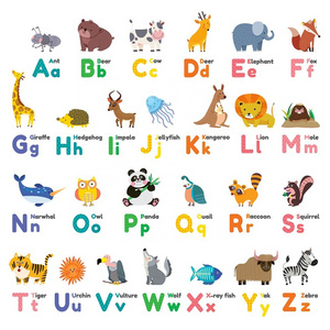 Decoration Cheap Cartoon Colorful Animal Alphabet Wall Sticker For Kids