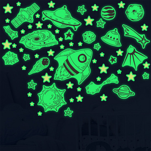 Fluorescent Cartoon Face Pink Glow In The Dark Star And Moon Room Wall Stickers