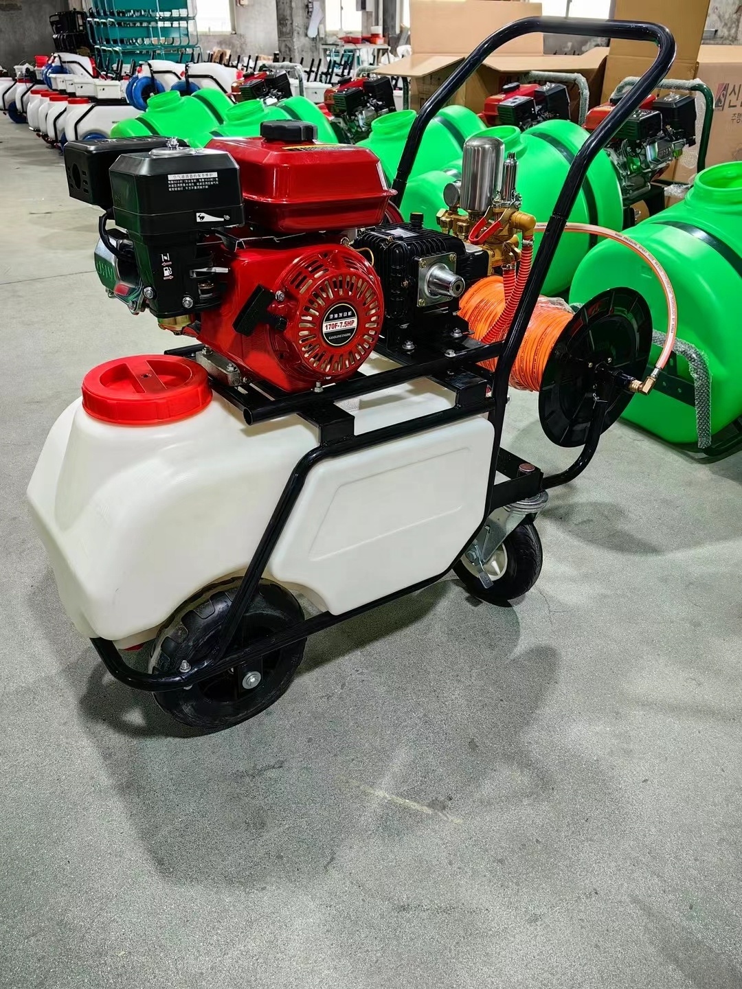 Portable 50L manual four-wheel vehicle gasoline engine powered spray tank sprayers agriculture power sprayer