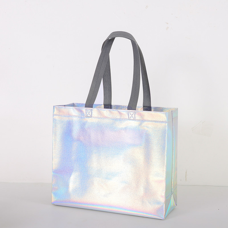 Fashion Cool Promotion Custom Laser Iridescent Non Oven Carry Bag Shopping Tote Bag PP Laminated Non Woven Bag