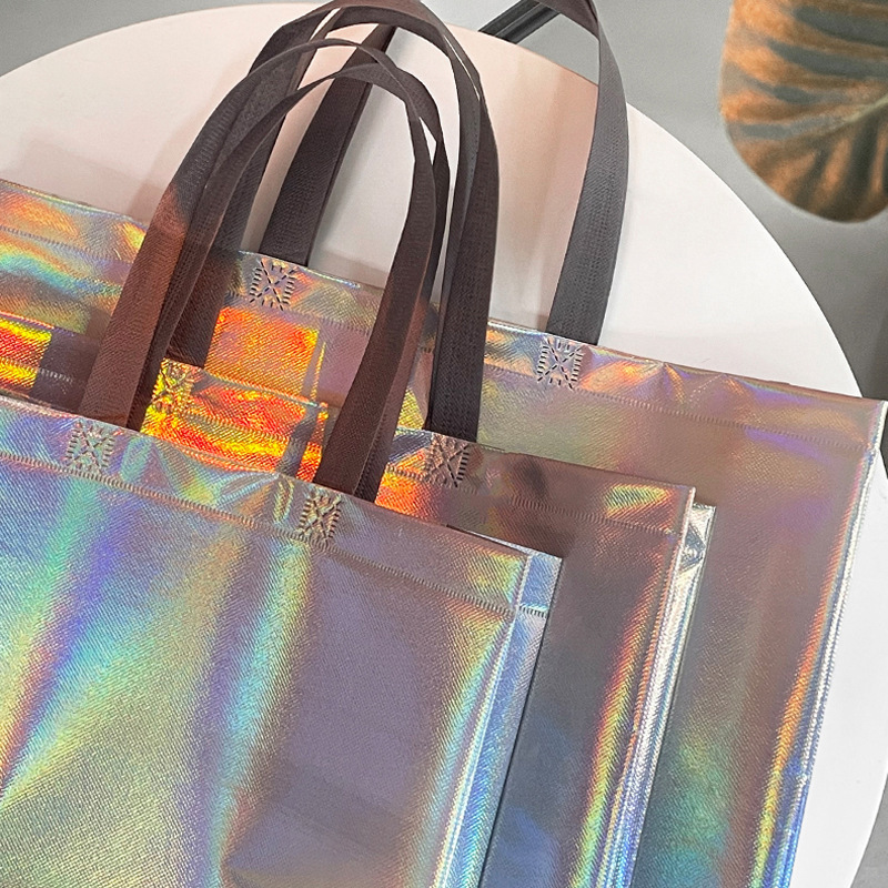 Fashion Cool Promotion Custom Laser Iridescent Non Oven Carry Bag Shopping Tote Bag PP Laminated Non Woven Bag