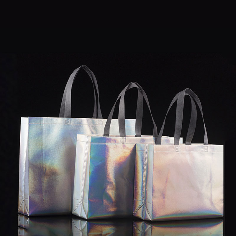 Fashion Cool Promotion Custom Laser Iridescent Non Oven Carry Bag Shopping Tote Bag PP Laminated Non Woven Bag