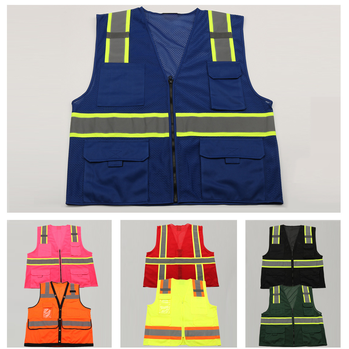 High Visibility Fluorescent Traffic Safety Tank Top Hi Vis Construction Work Reflective Safety Vests With Customized Logo