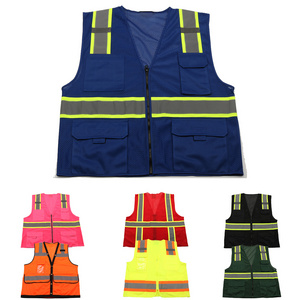 High Visibility Fluorescent Traffic Safety Tank Top Hi Vis Construction Work Reflective Safety Vests With Customized Logo