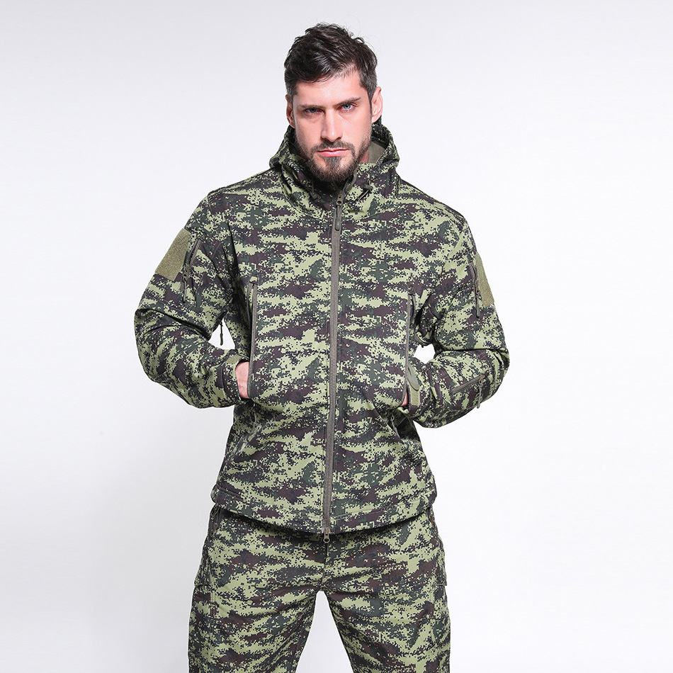 Outdoor Tactical Sports Jacket TAD Shark Skin Soft Shell Jacket Warm Fleece Camouflage Suit