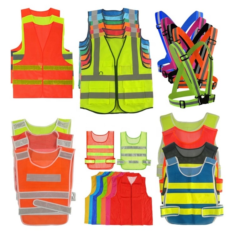 Customized mesh Reflective night architectural lettering Zipper multi-pockets reflective safety vest