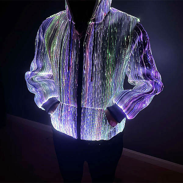 LULUSEN Flashing Rave Glow In The Dark Led Jacket Party Wear Luminous Led Light Jacket Festival Light Up Fiber Optic Jacket