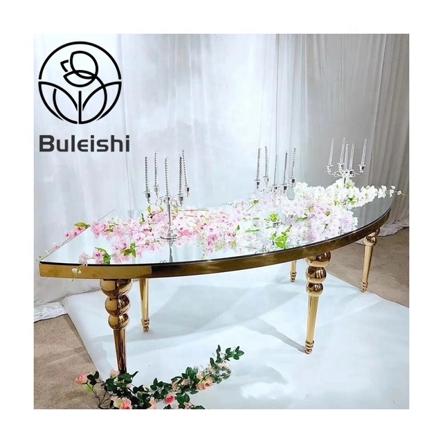 Wedding Round Dinning Table Reception Table Half Moon Banquet Gold Serpentine Tables for Wedding Party Supplies