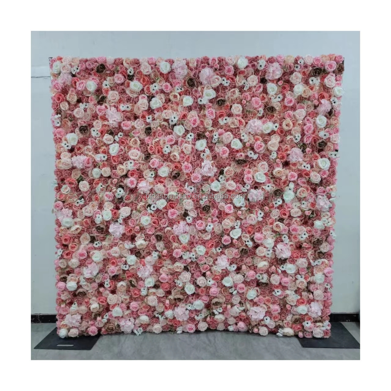 White pink rose wedding panel artificial backdrop flower wall