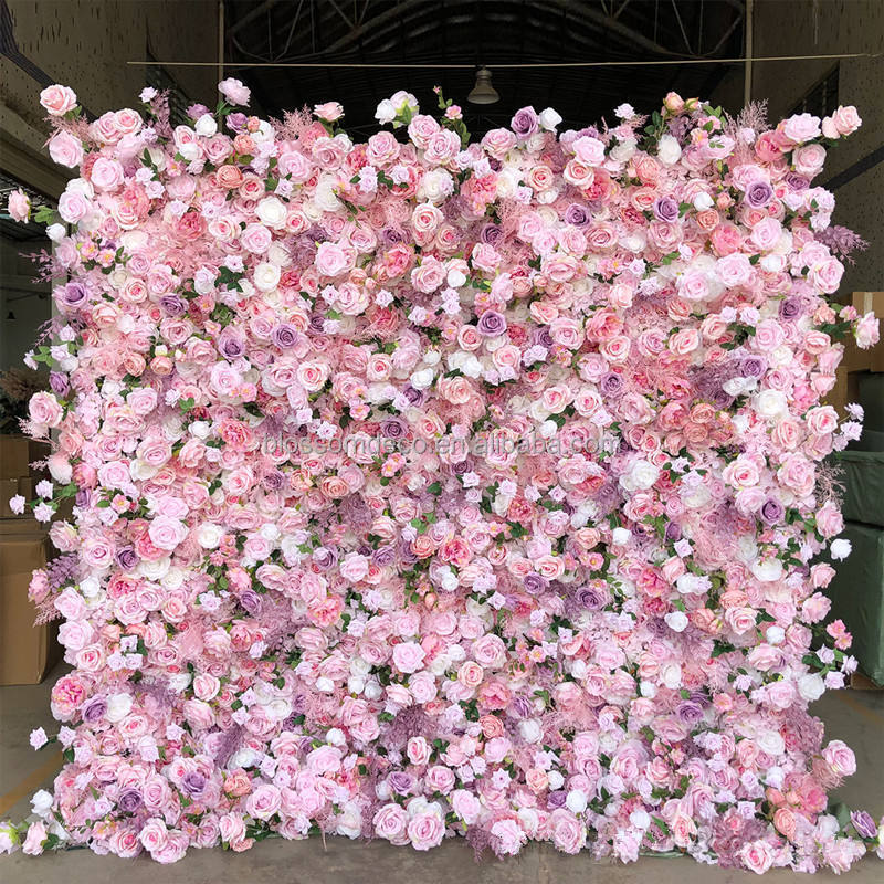 White pink rose wedding panel artificial backdrop flower wall