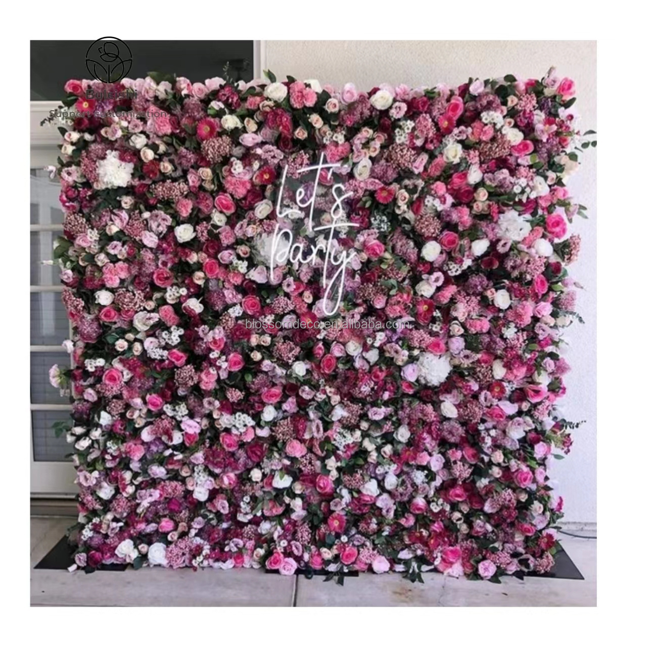 White pink rose wedding panel artificial backdrop flower wall