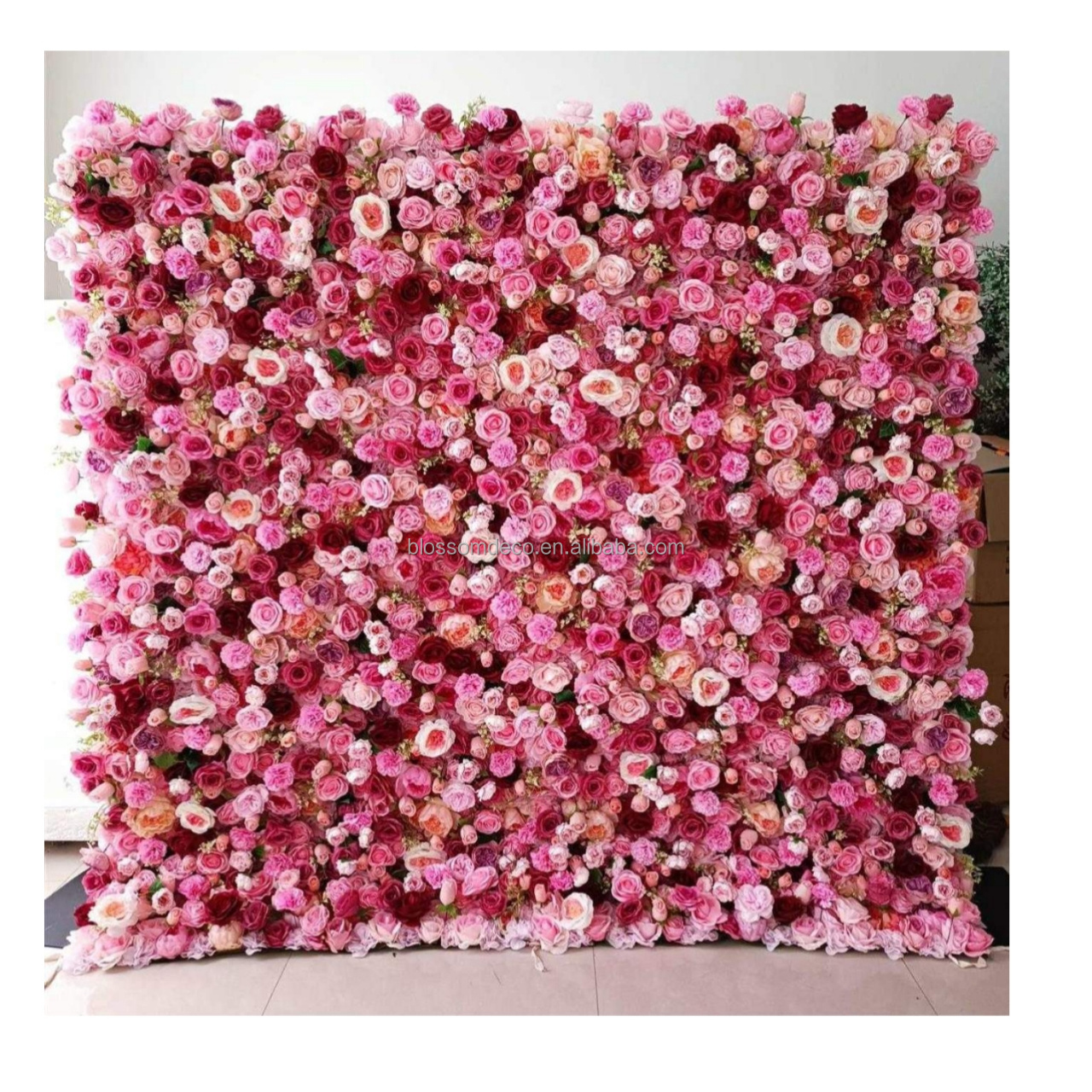 White pink rose wedding panel artificial backdrop flower wall