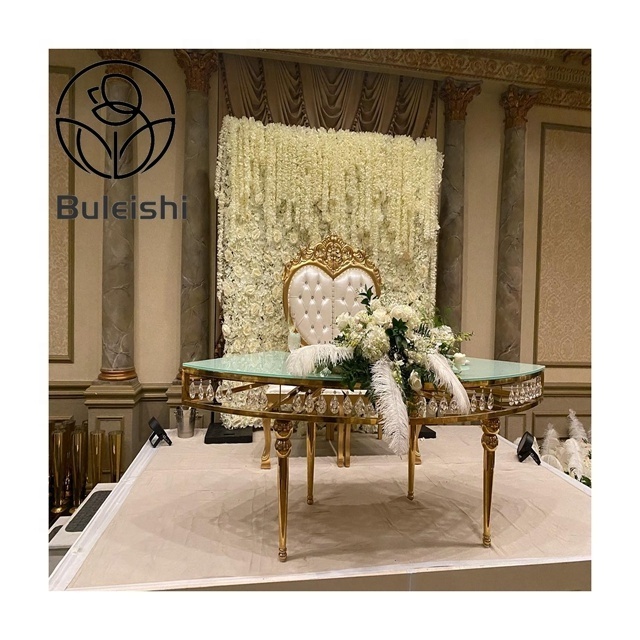 Wedding Round Dinning Table Reception Table Half Moon Banquet Gold Serpentine Tables for Wedding Party Supplies