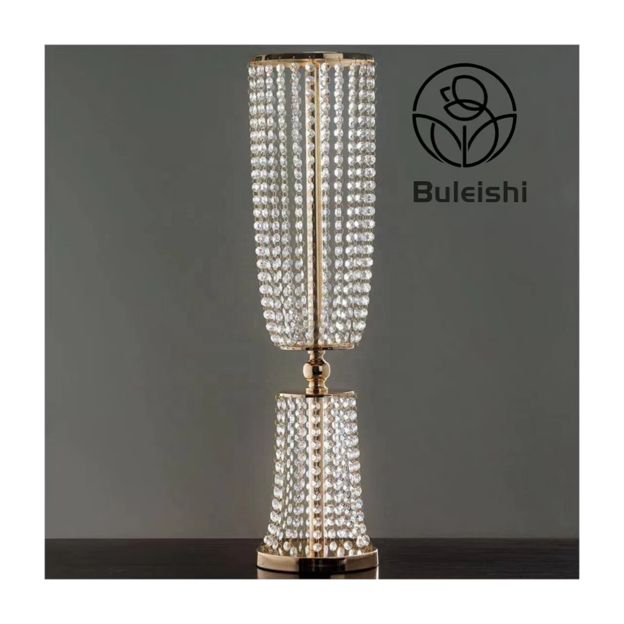 Metal Tall Artificial Flower Stand Wedding Decoration Gold Candelabra Crystal Centerpieces