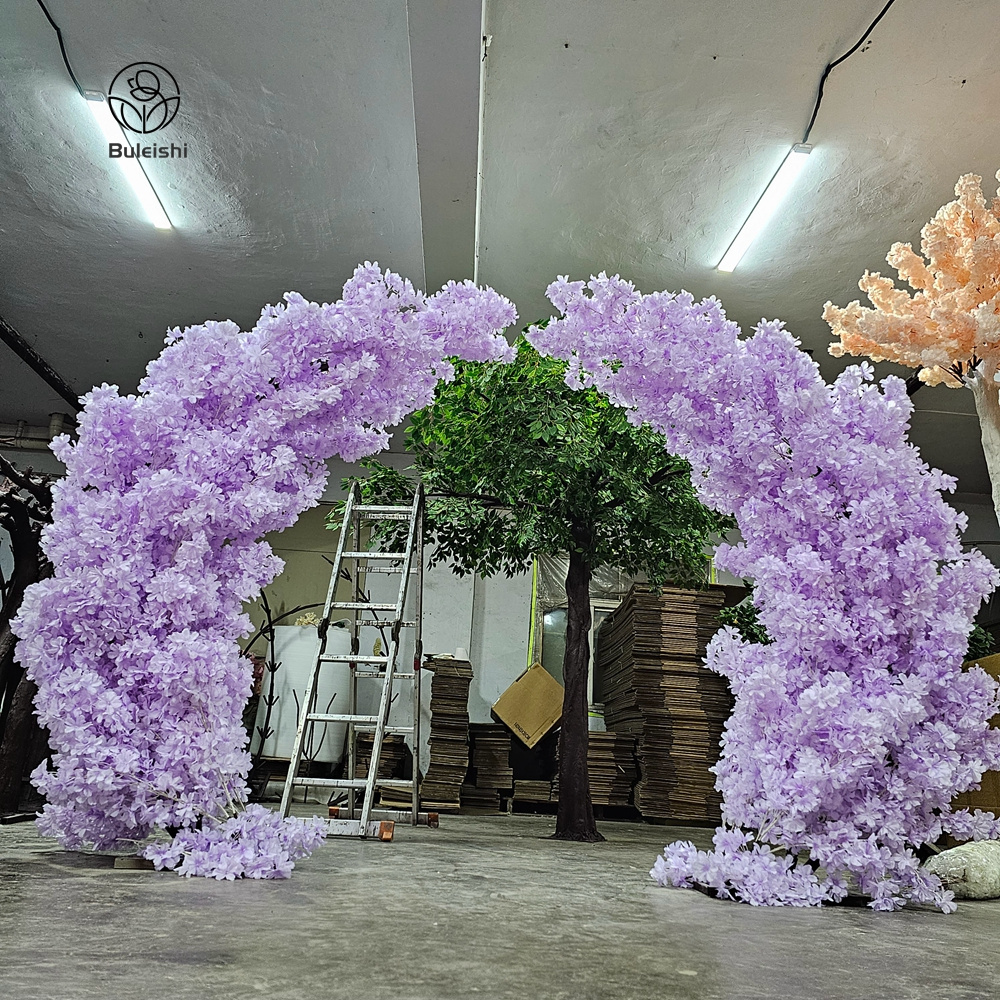 Purple Artificial Plants Cherry Blossoms Tree Faux Flower Arch Backdrop Decor Wedding Decoration