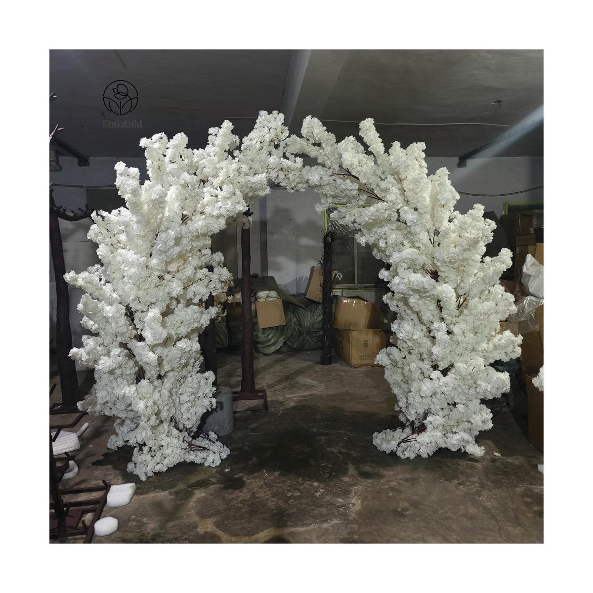 Moon Shape Beige White Flower Arch Set Cherry Tree Indoor Outdoor Wedding Decorative Arch Artificial Cherry Blossom