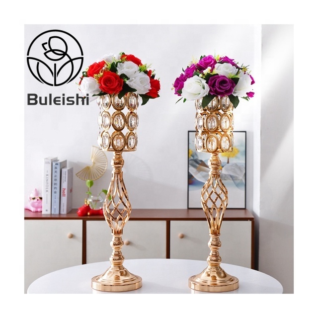 Metal Silver Vases Road Lead Table Centerpiece Stand Pillar Wedding Candelabra Flowers Vases for Wedding Decoration