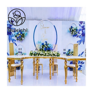 Wedding Round Dinning Table Reception Table Half Moon Banquet Gold Serpentine Tables for Wedding Party Supplies