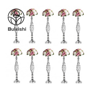 Metal Silver Vases Road Lead Table Centerpiece Stand Pillar Wedding Candelabra Flowers Vases for Wedding Decoration