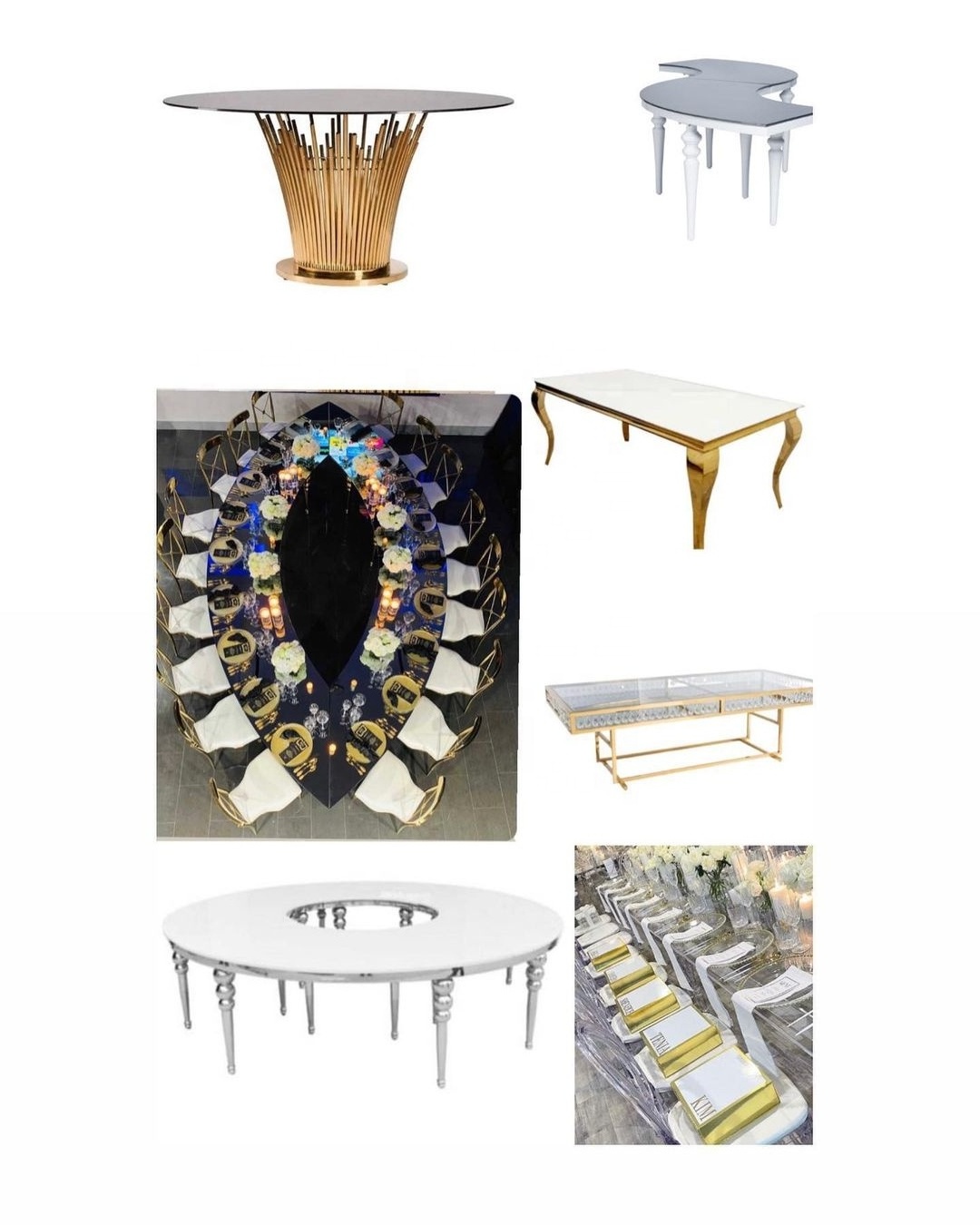 Wedding Banquet Furniture Modern Gold Chair and Table sweetheart 8 seater dining table set wedding dining table