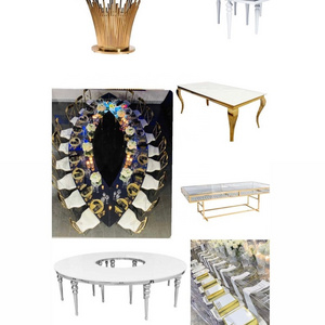 Wedding Banquet Furniture Modern Gold Chair and Table sweetheart 8 seater dining table set wedding dining table