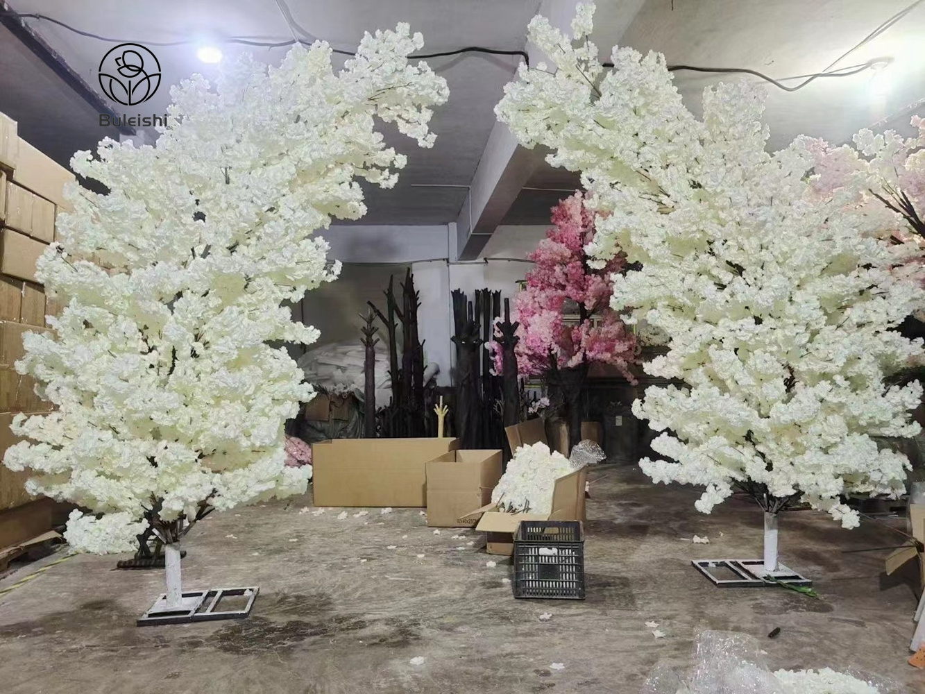 2 Meters Large Cherry Blossom Tree Artificial Faux White Cherry Flower Arch Tree for Outdoor Wedding Decoration