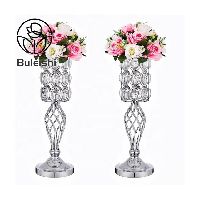 Metal Silver Vases Road Lead Table Centerpiece Stand Pillar Wedding Candelabra Flowers Vases for Wedding Decoration