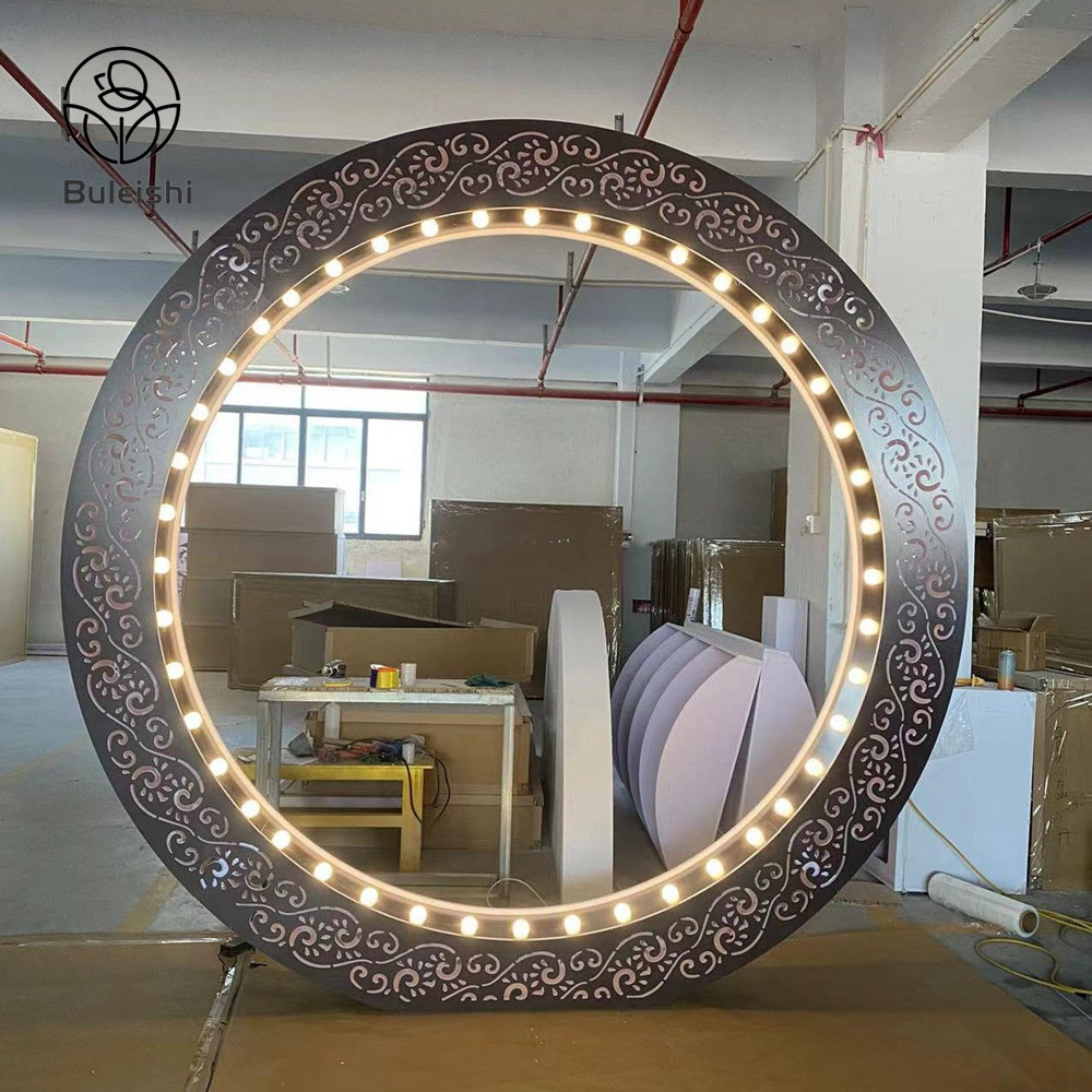 LED Wedding Acrylic Backdrop Lighted Inscribed Round Background Arch For Party Event Decoration