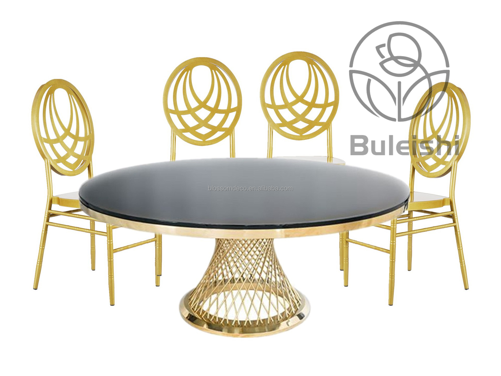 Wedding Banquet Furniture Modern Gold Chair and Table sweetheart 8 seater dining table set wedding dining table