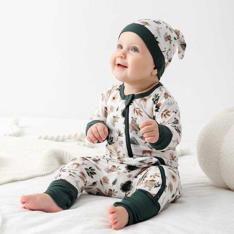 Boho Rainbow Floral Leopard Bamboo Baby Clothes Kids Footed Zipper Romper Sleeper Organic Cotton Baby Bamboo Pajamas