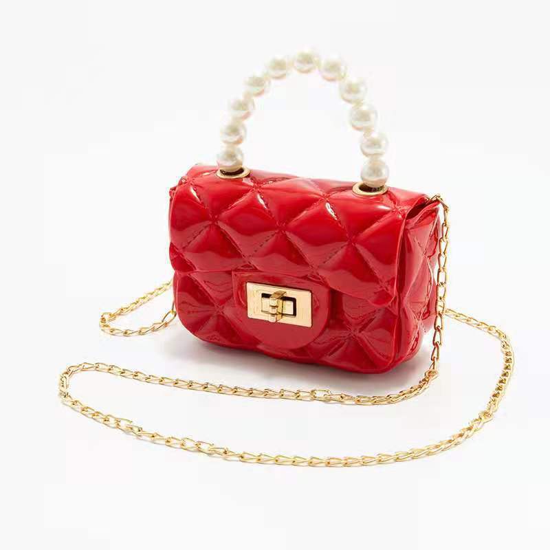 2023 Candy Color Women Girls Jelly Purses And Handbags Crossbody Kids Mini Jelly Pearl Bag with Pearls Handle Chain Strap