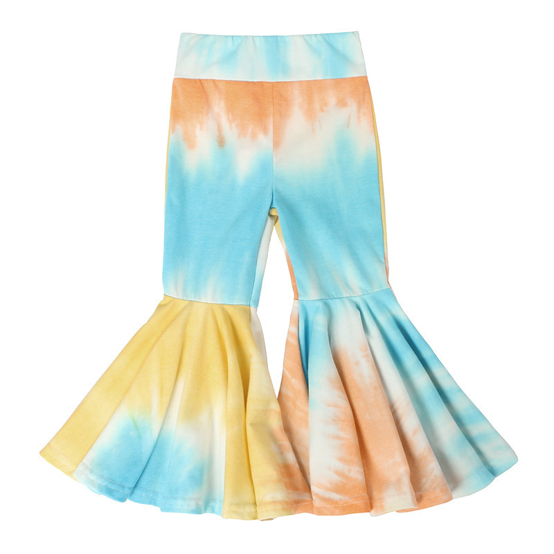 Wholesale Latest Design Children Trousers Flared Pants Kids Baby Girls Tie Dye Bell Bottoms