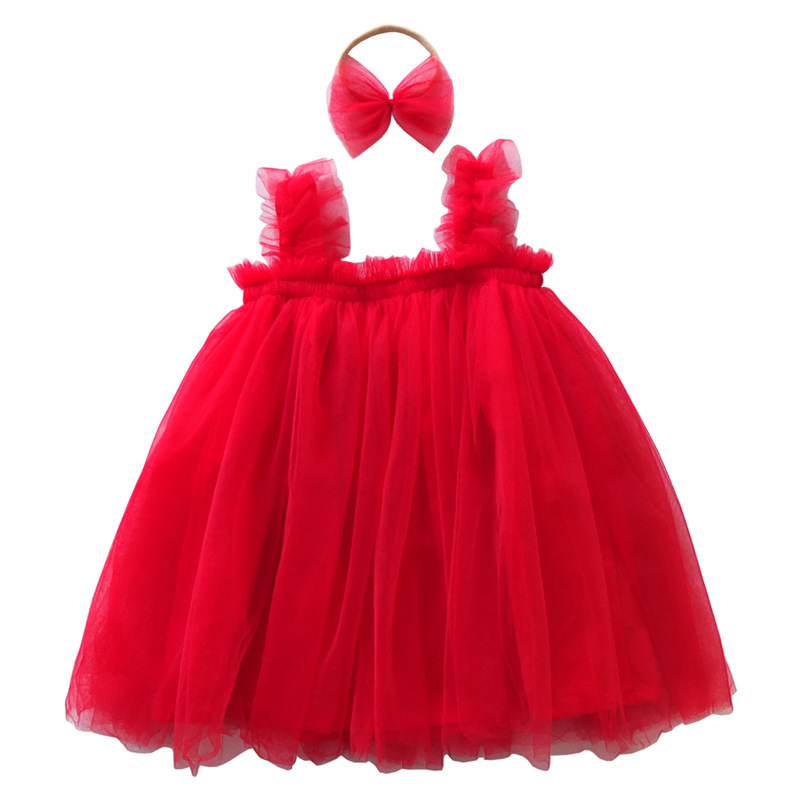 Girls Tutu Dress Toddler Party Tulle Sundress Infant Princess Sleeveless Dresses and tulle bow