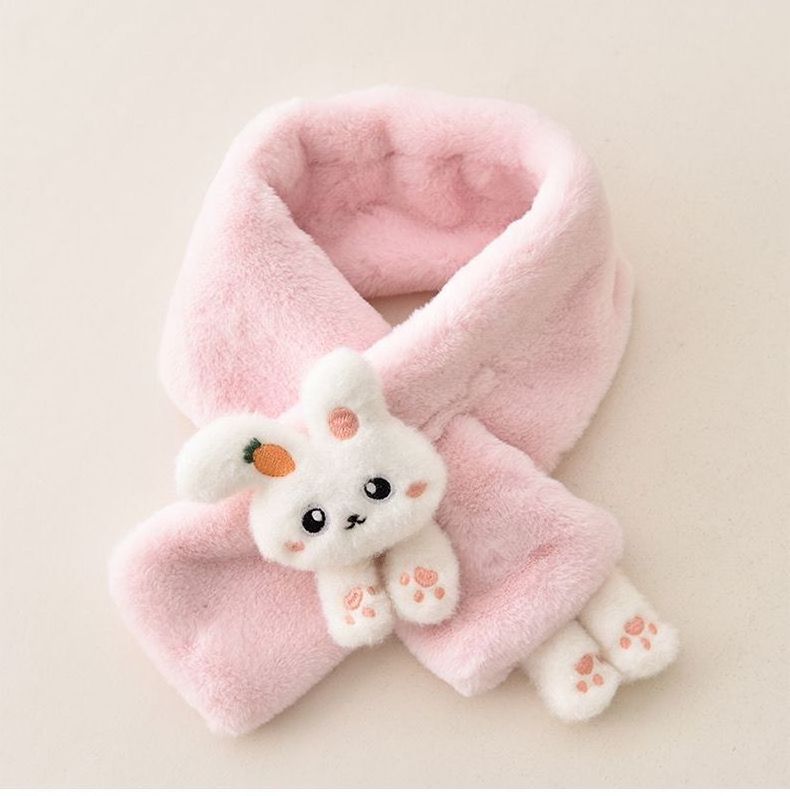 Cute Cartoon Rabbit Faux Fur Kids Neckerchief Warm Scarves Shawl Winter Thick Plush Children Baby Girls Scarfs