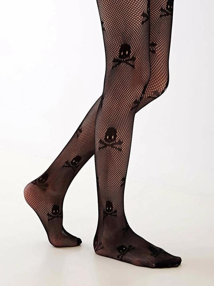 Hot Sale wholesale Ghost socks Halloween Fishnets Stocking Spider Web High Waist Women Mesh Big Skull Pantyhose